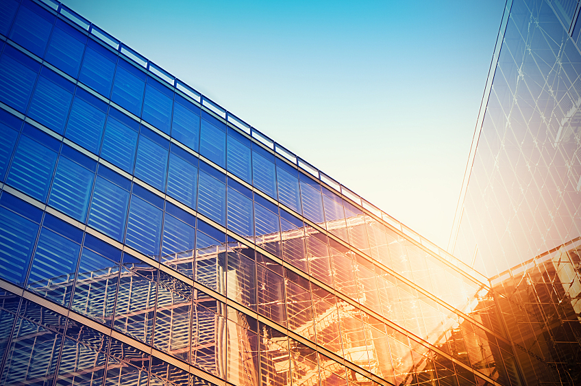 Modern building in evening sunlight